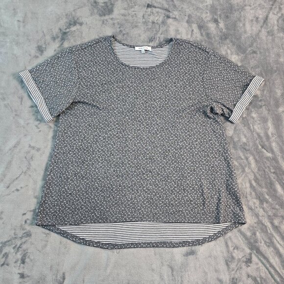 Rose + Olive Top Womens 1X Gray Polka Dot Mixed Print Casual Relaxed Fit Modern - Picture 10 of 10